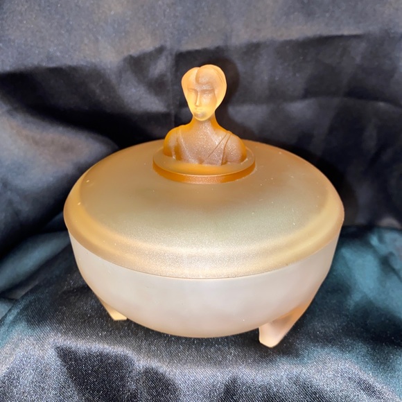 Art Deco Powder Jar Pink Satin Glass L.E.Smith makeup trinket dish candy jewelry - Picture 2 of 12